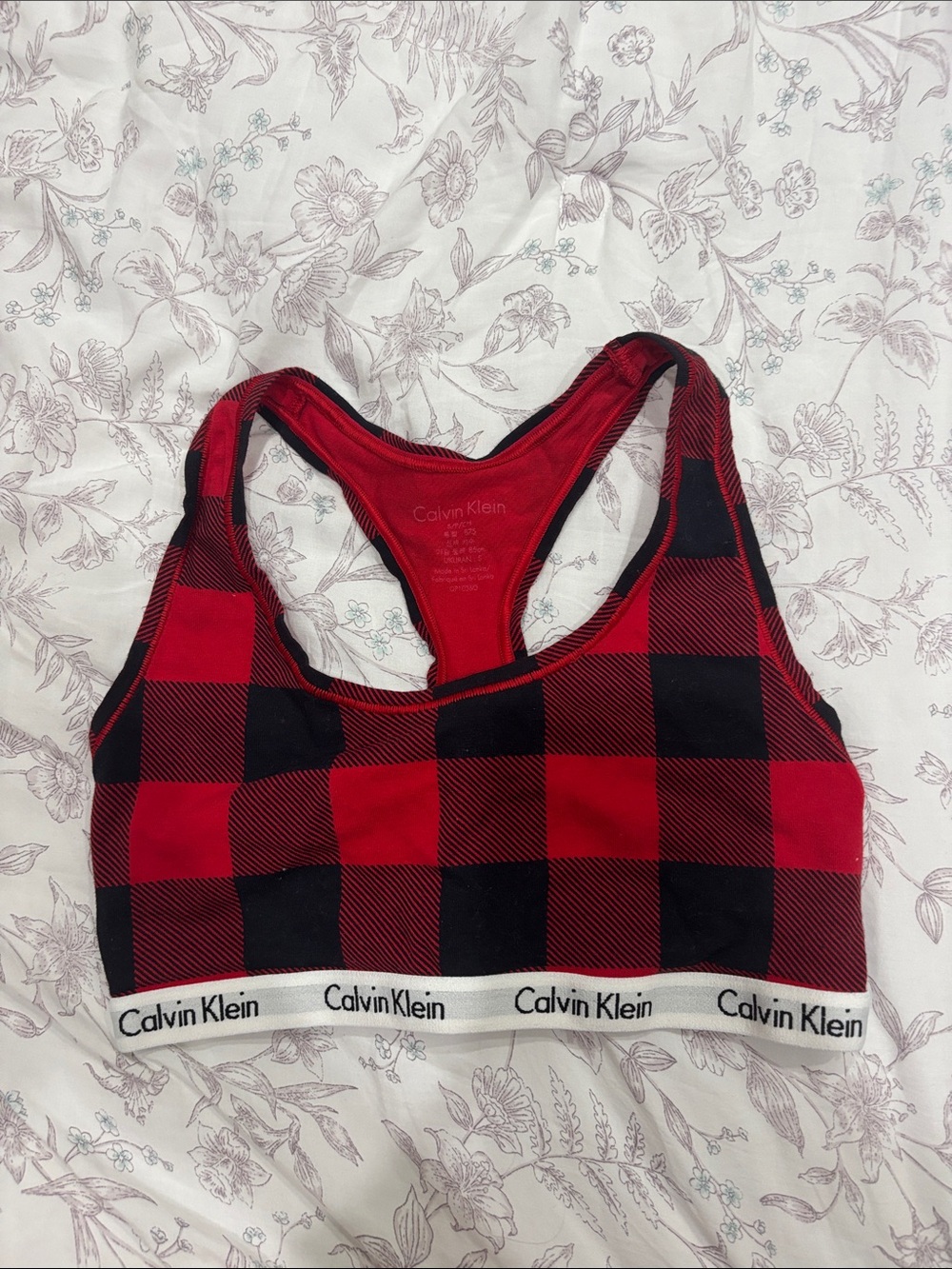 Calvin Klein Red & Black Buffalo Plaid Sports Bralette